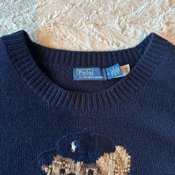 Polo Ralph Lauren Navy Bear Sweater Jumper M - Picture 2 of 4